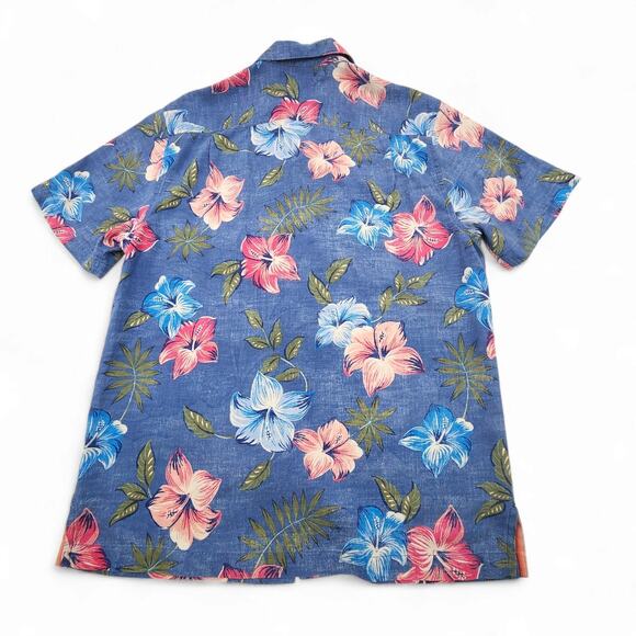 Tommy Bahama Silk Shirt Blue Hibiscus Short Sleeve Hawaiian Floral Mens M - Picture 2 of 11